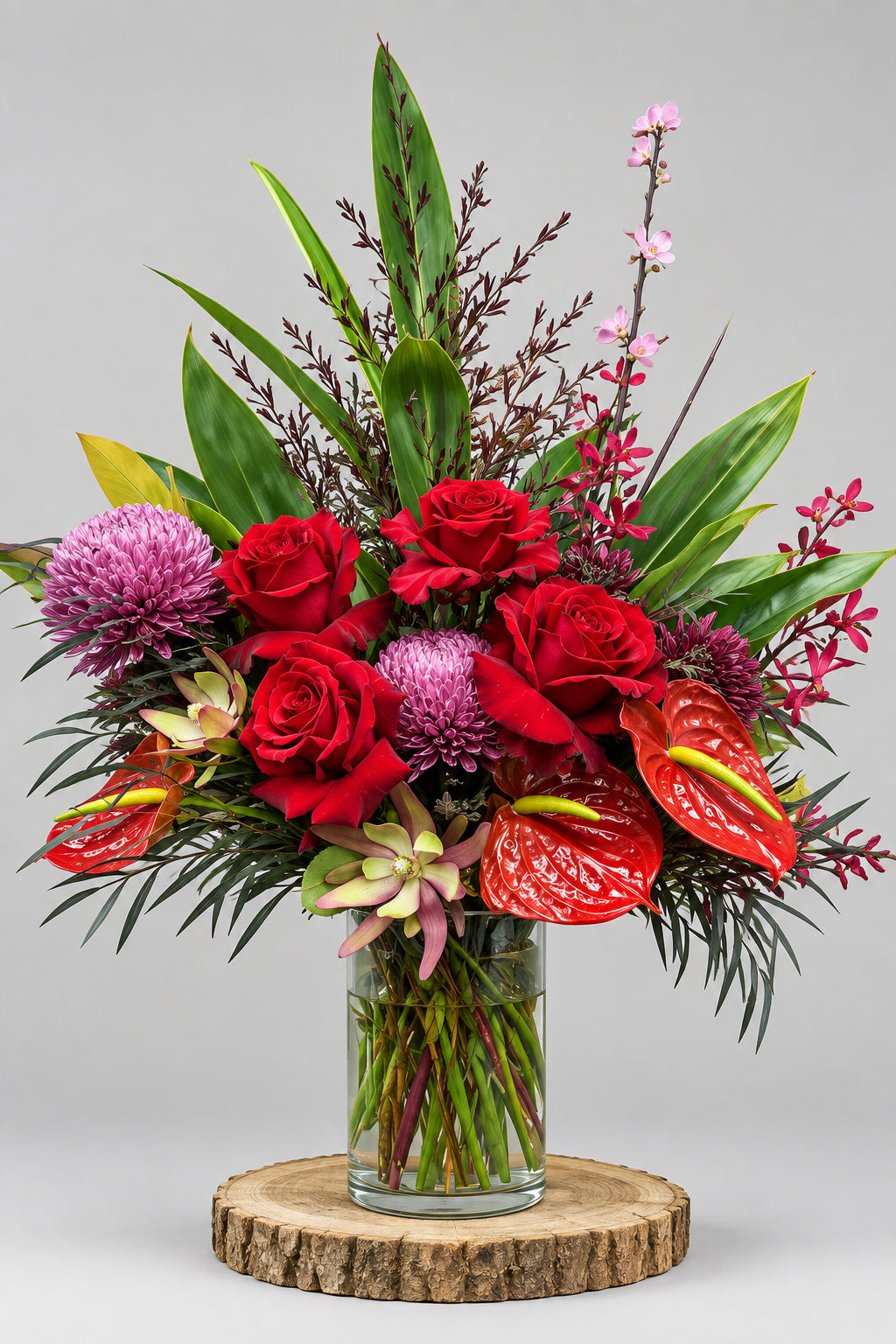Red Rose Glass Vase Arrangement