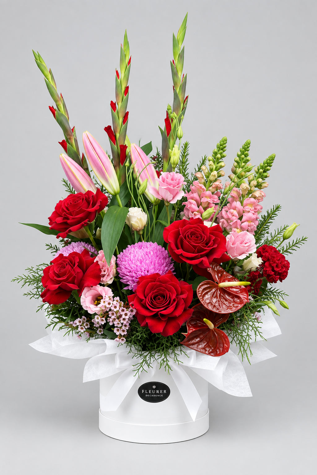 Red Rose & Lily Box Arrangement