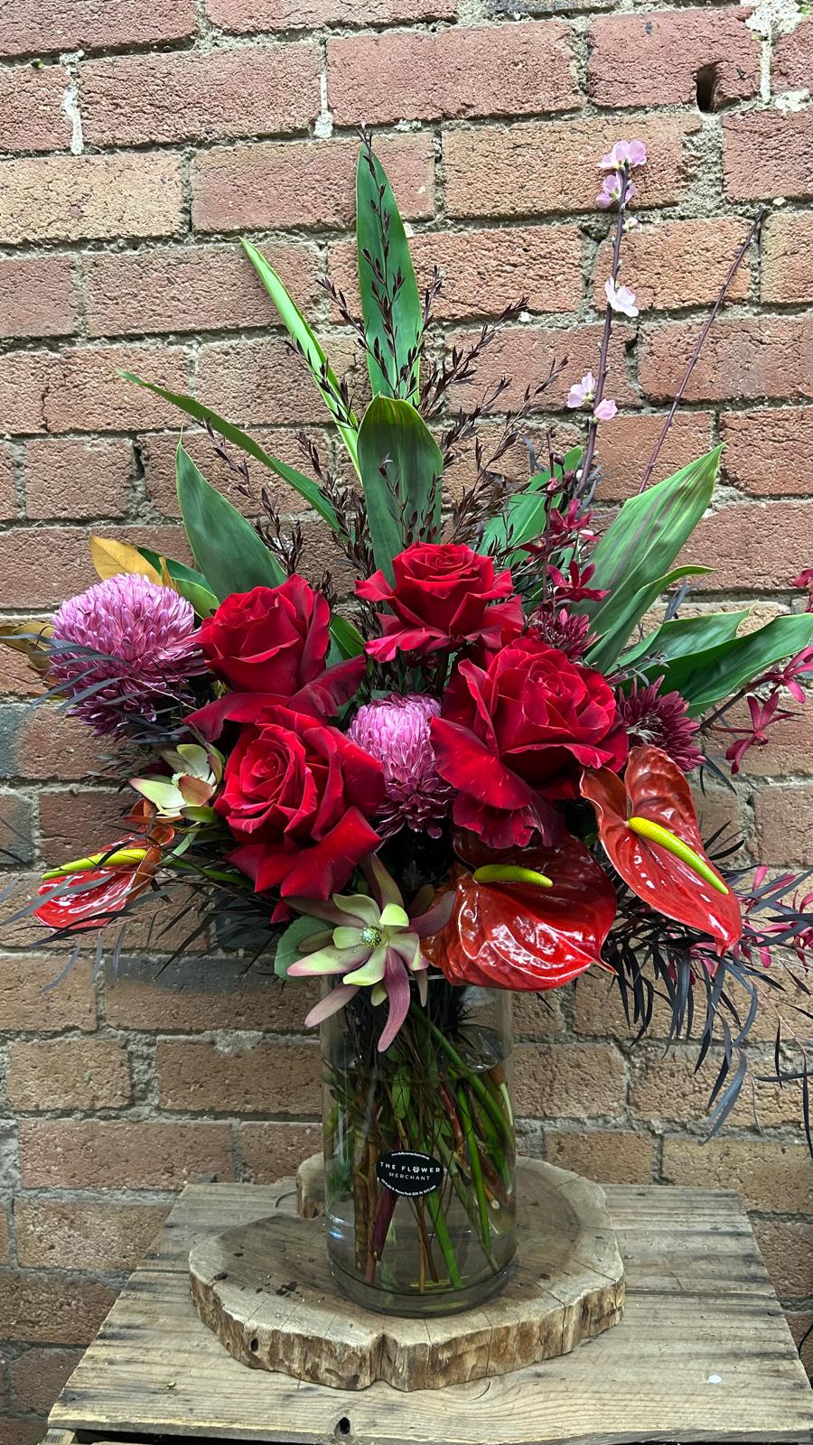 Red Rose Glass Vase Arrangement