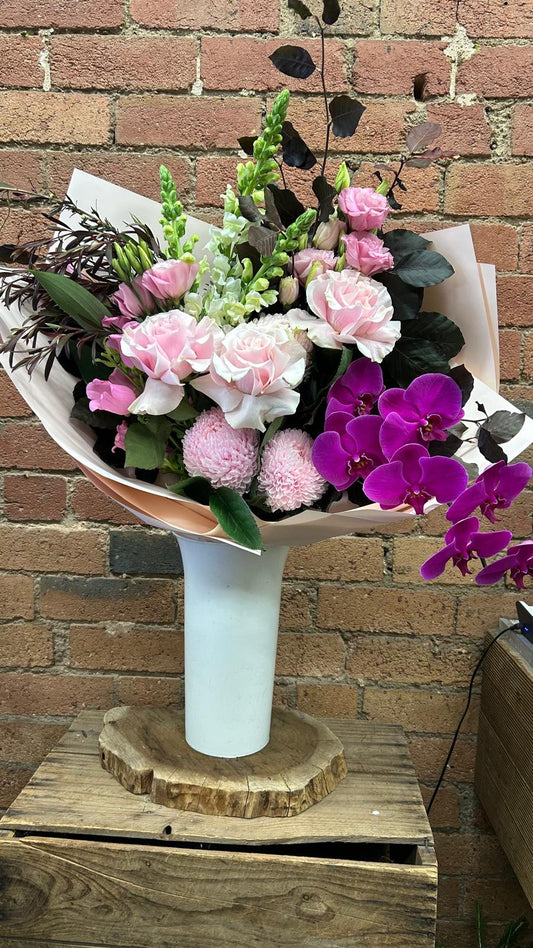Pink Rose & Purple Orchid Arrangement
