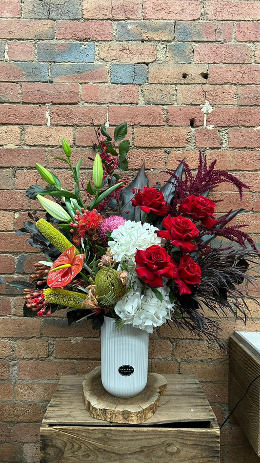 Red Rose & White Velvet Vase