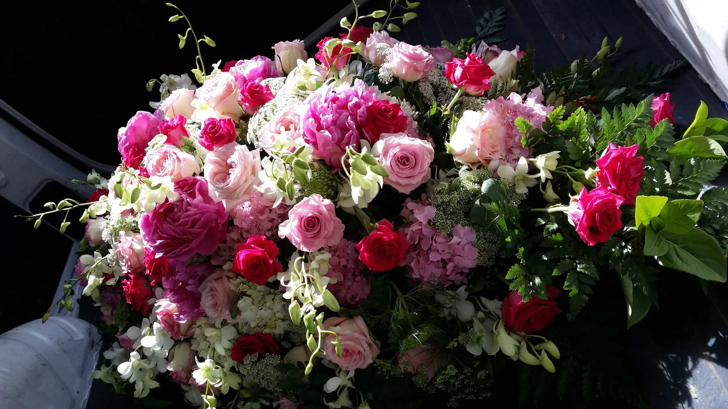 Casket Cover - Pink & Red Roses